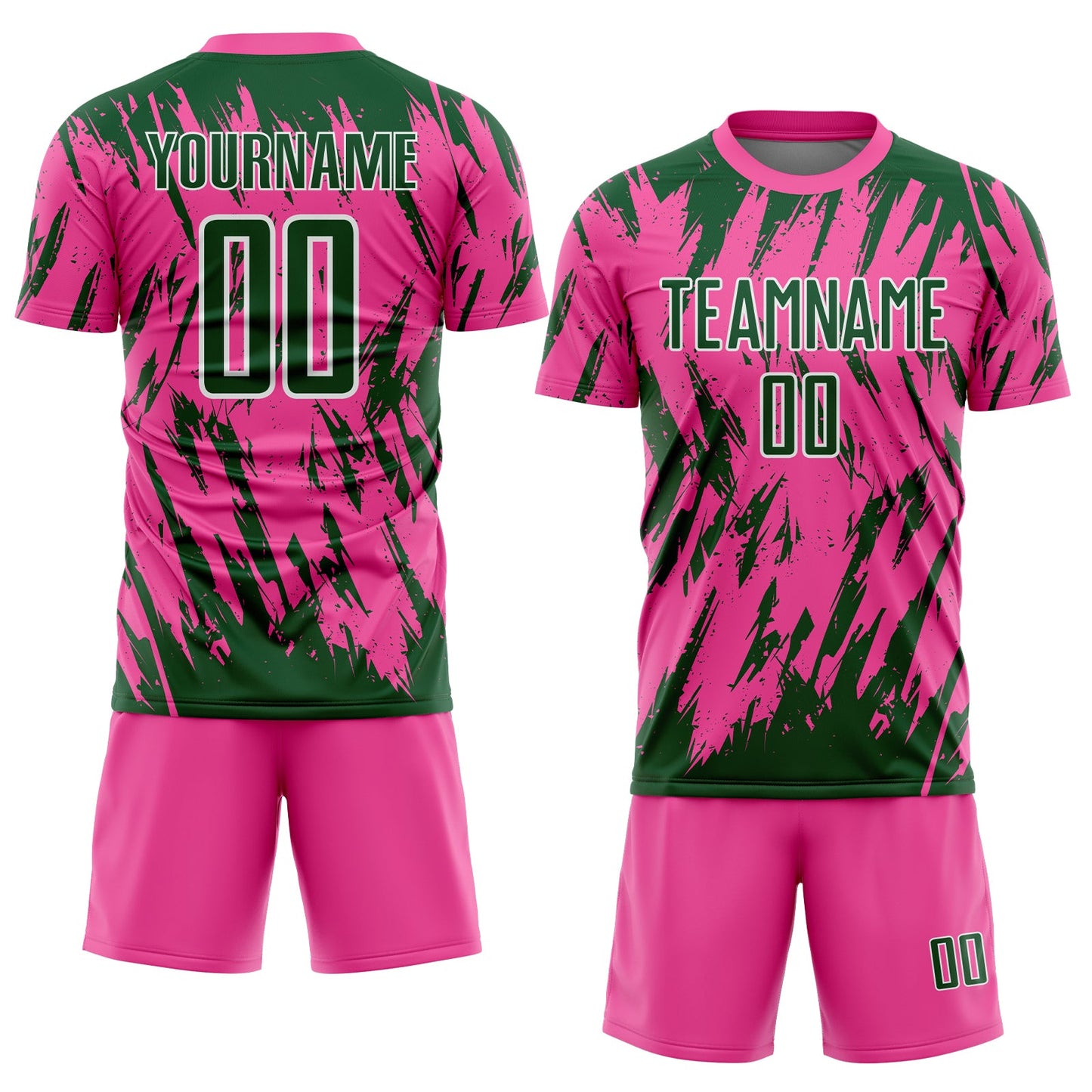Custom Pink Green-White Splatter Torn Sharp Brush Stroke Sublimation Soccer Uniform Jersey view 2