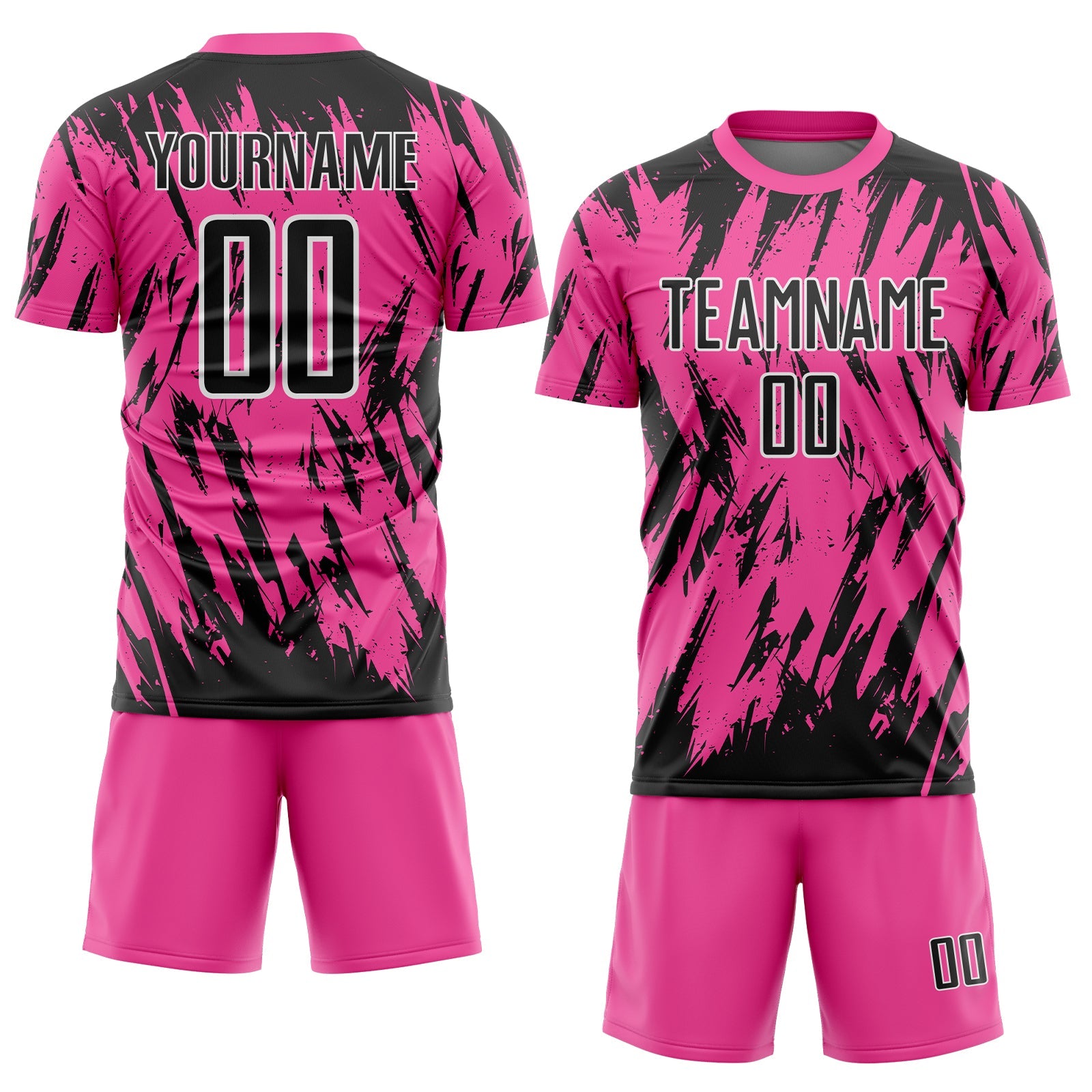 Custom Pink Black-White Splatter Torn Sharp Brush Stroke Sublimation Soccer Uniform Jersey view 2