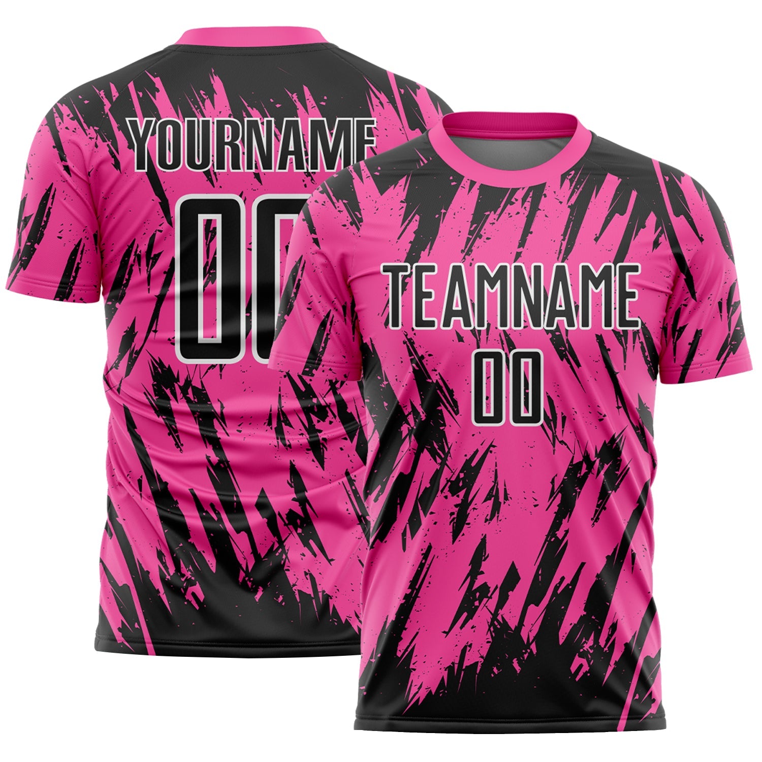 Custom Pink Black-White Splatter Torn Sharp Brush Stroke Sublimation Soccer Uniform Jersey - Main View