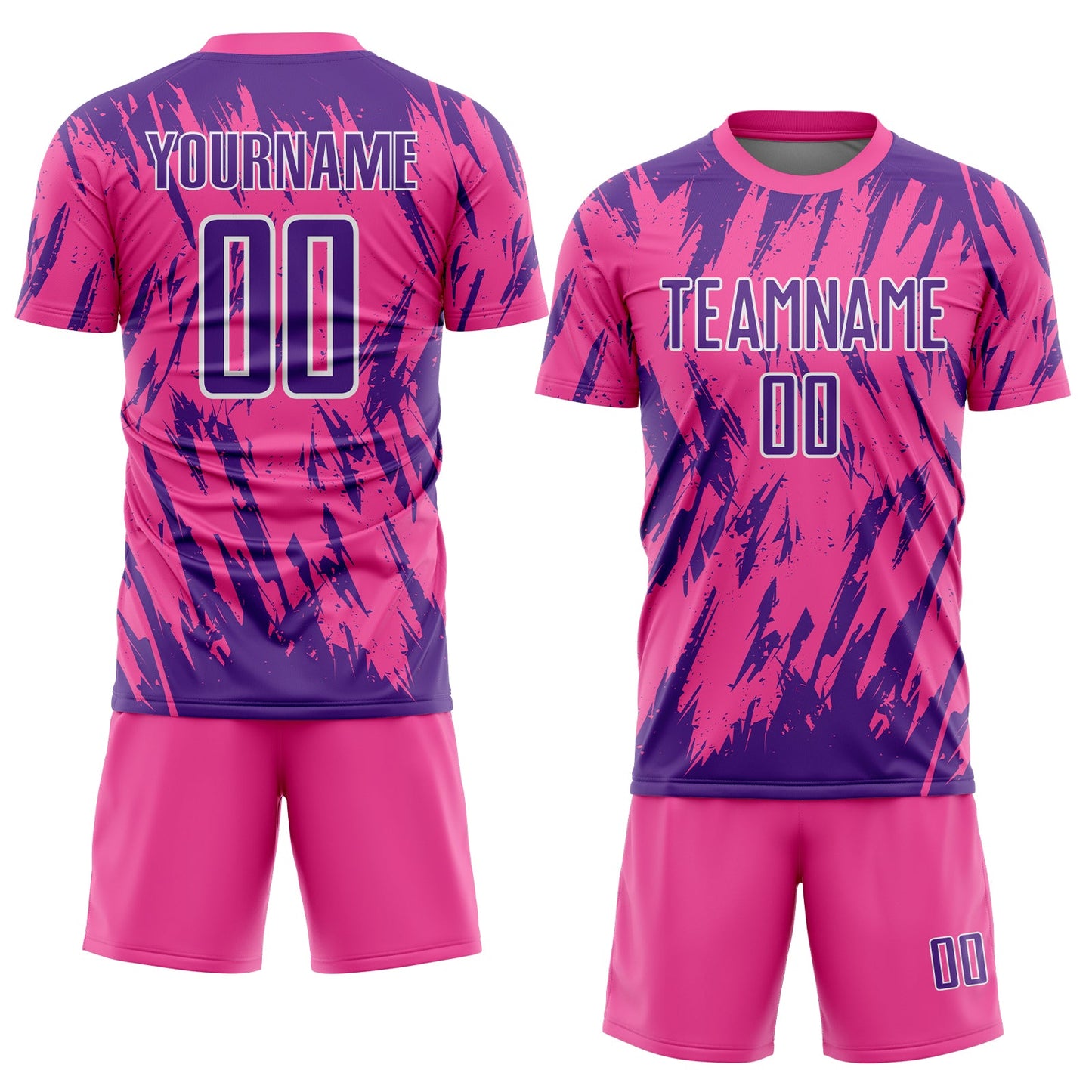 Custom Pink Purple-White Splatter Torn Sharp Brush Stroke Sublimation Soccer Uniform Jersey view 2