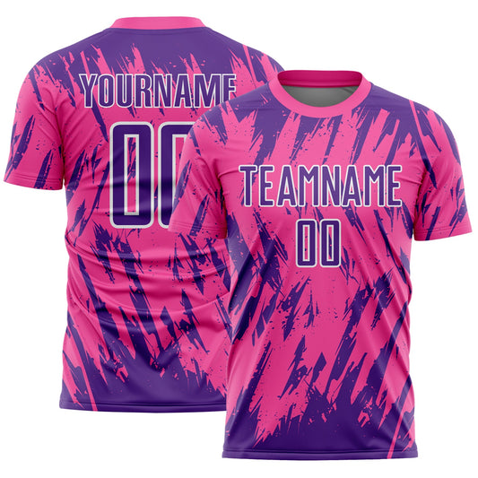 Custom Pink Purple-White Splatter Torn Sharp Brush Stroke Sublimation Soccer Uniform Jersey - Main View