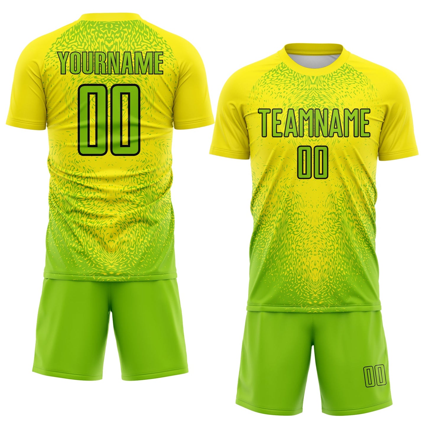 Custom Light Yellow Neon Green-Black Brasil Gradient Ripples Sublimation Soccer Uniform Jersey view 2