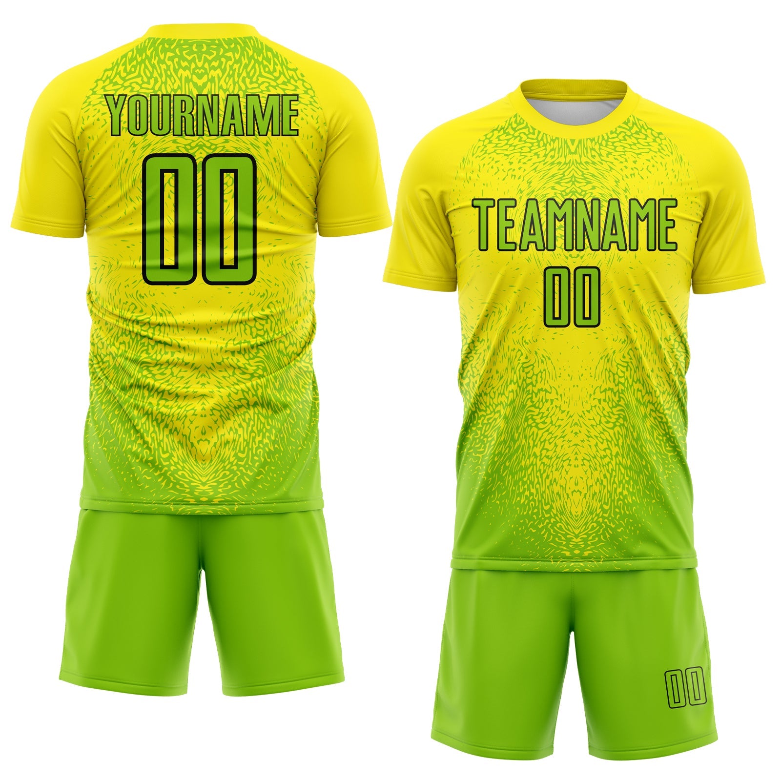 Custom Light Yellow Neon Green-Black Brasil Gradient Ripples Sublimation Soccer Uniform Jersey view 2