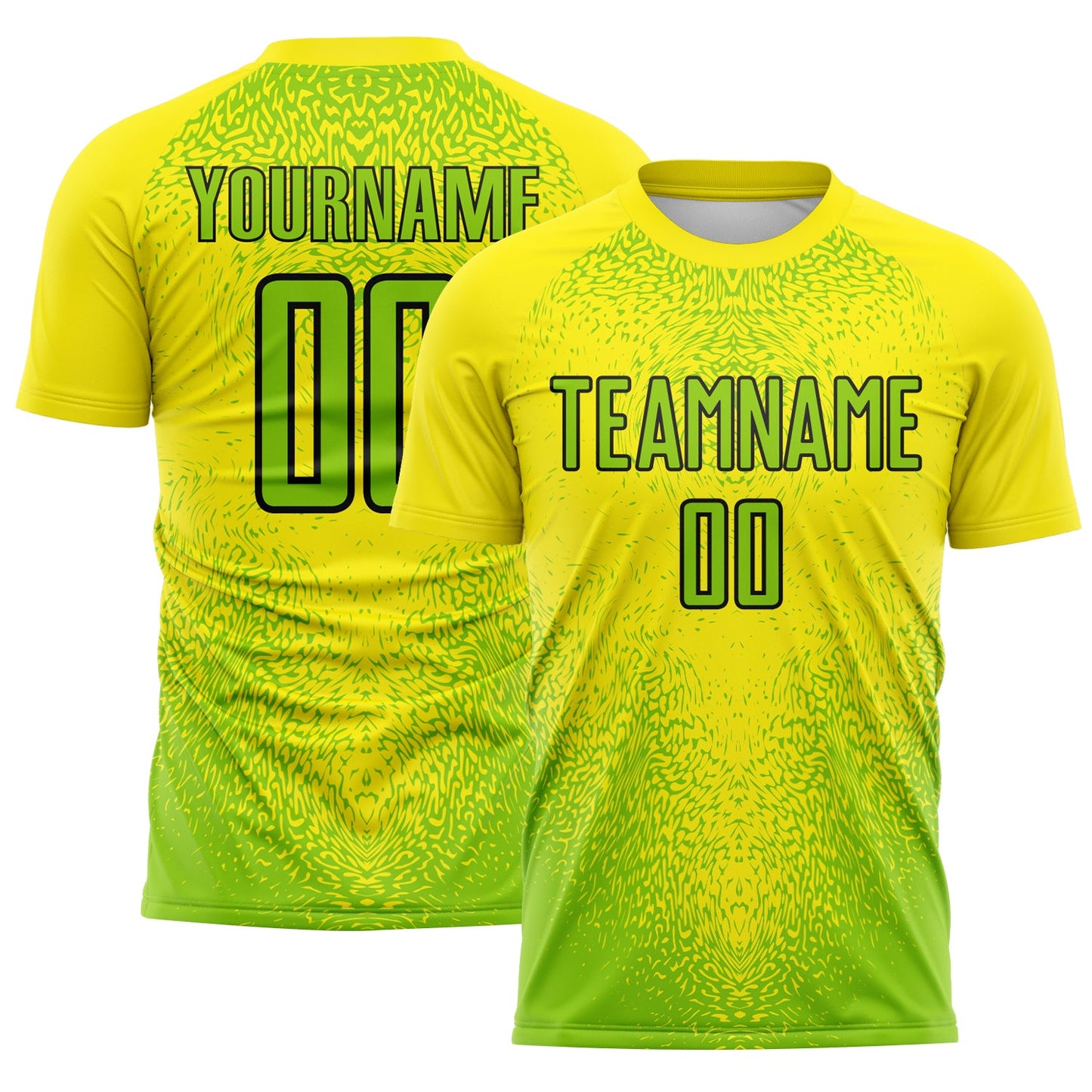 Custom Light Yellow Neon Green-Black Brasil Gradient Ripples Sublimation Soccer Uniform Jersey - Main View