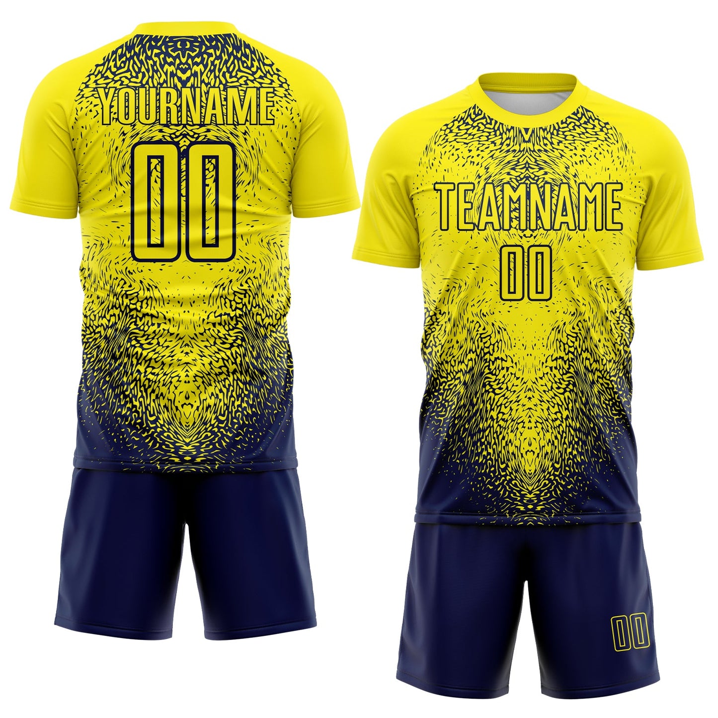 Custom Light Yellow Navy Brasil Gradient Ripples Sublimation Soccer Uniform Jersey view 2