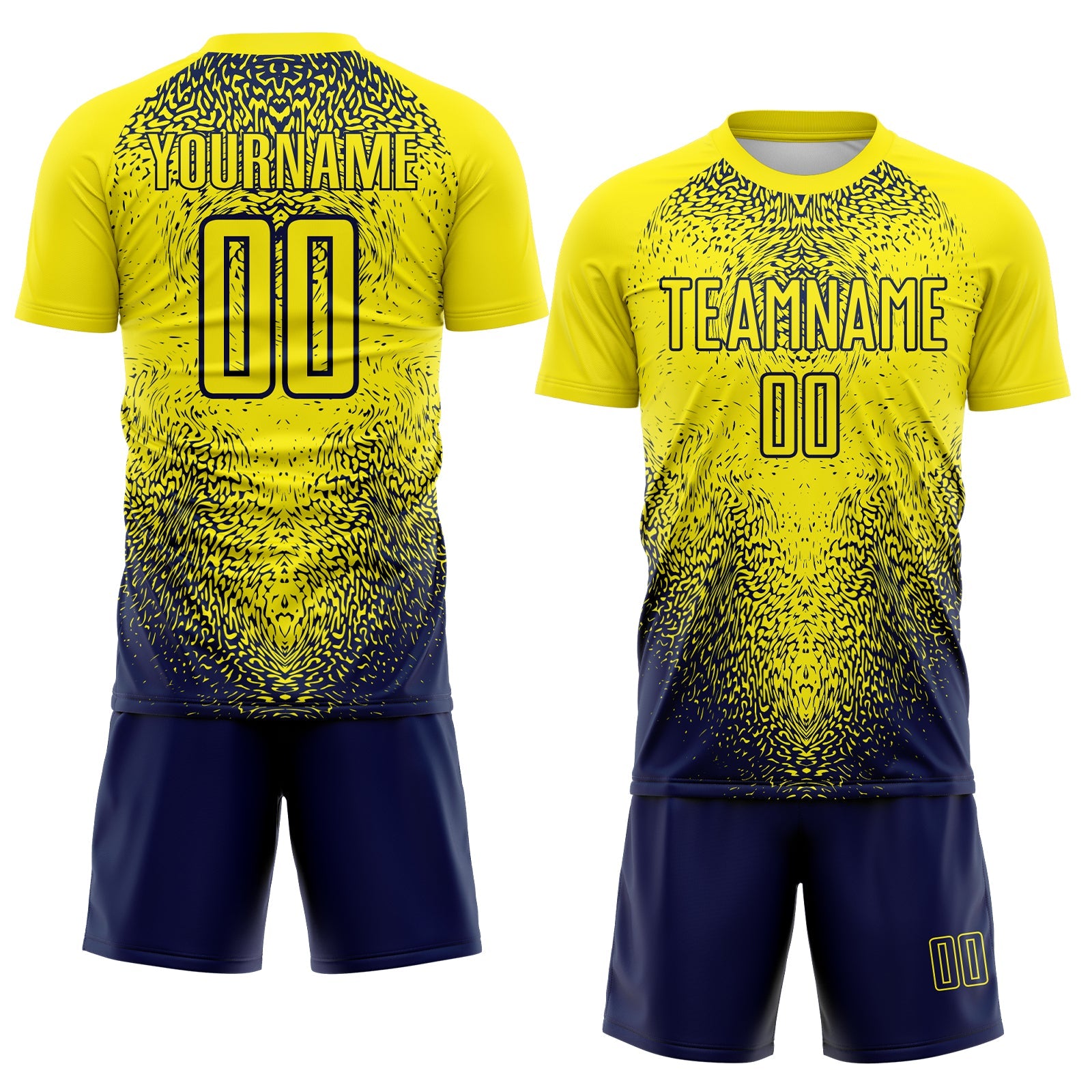 Custom Light Yellow Navy Brasil Gradient Ripples Sublimation Soccer Uniform Jersey view 2