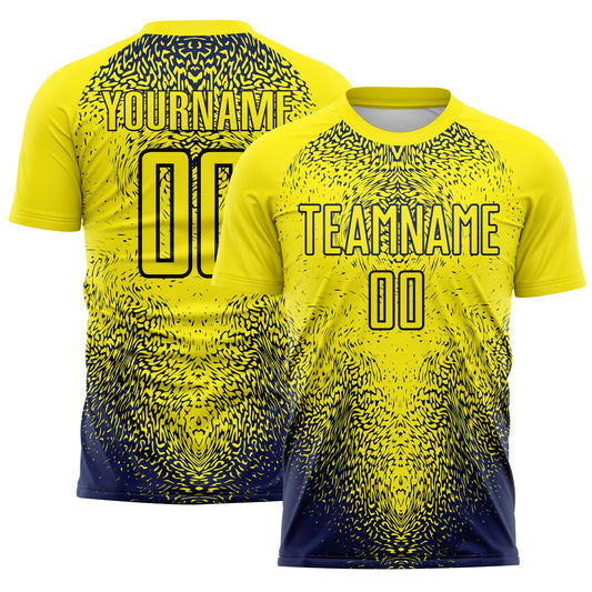 Custom Light Yellow Navy Brasil Gradient Ripples Sublimation Soccer Uniform Jersey - Main View