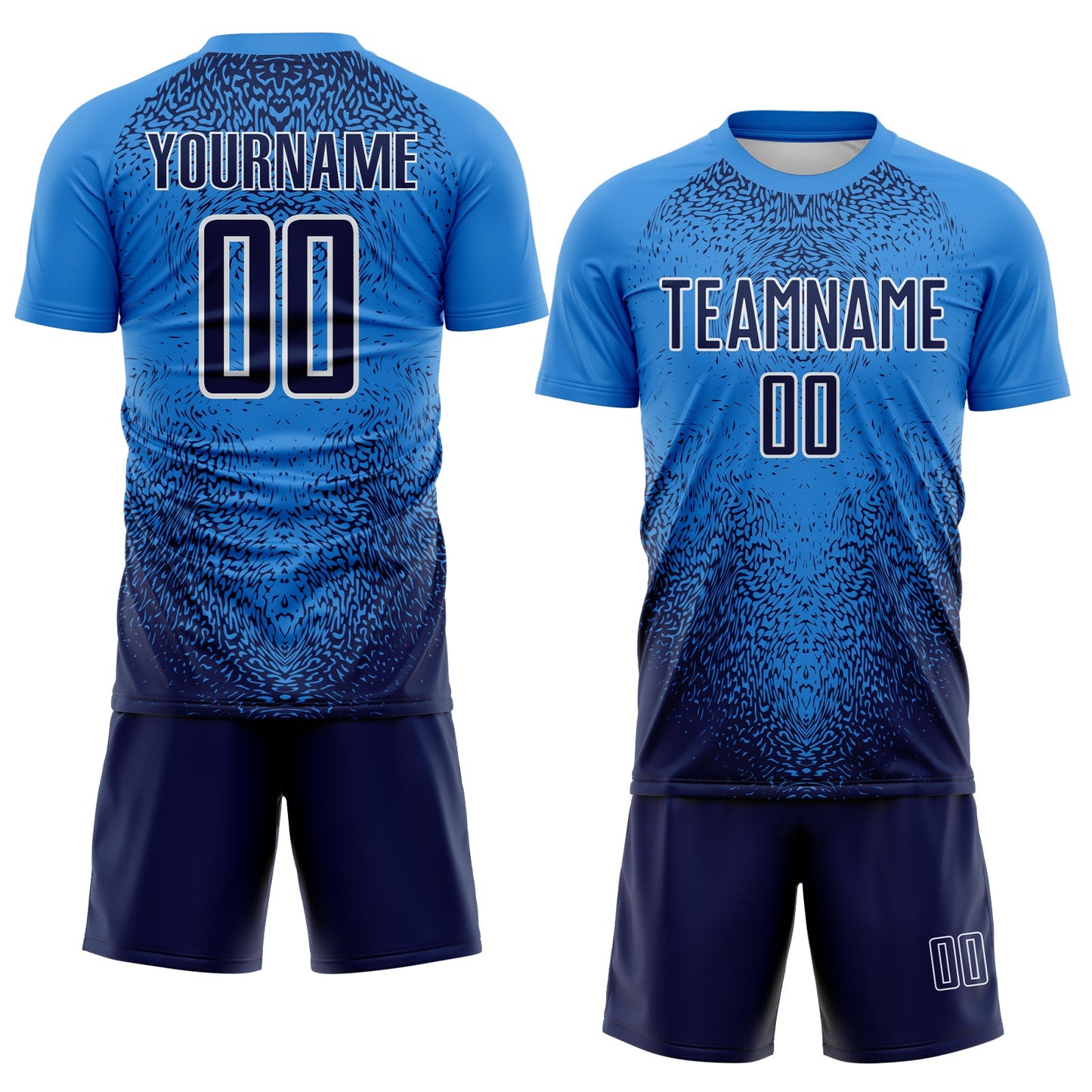 Custom Powder Blue Navy-White Brasil Gradient Ripples Sublimation Soccer Uniform Jersey view 2