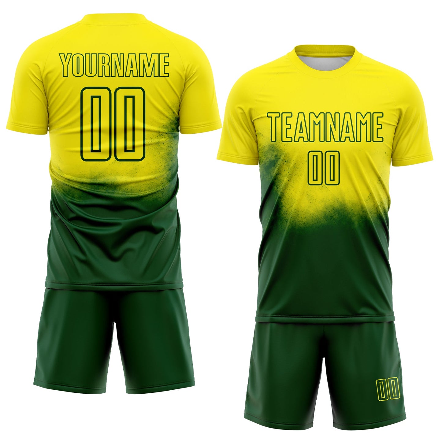 Custom Light Yellow Green Brasil Spray Gradient Sublimation Soccer Uniform Jersey view 2