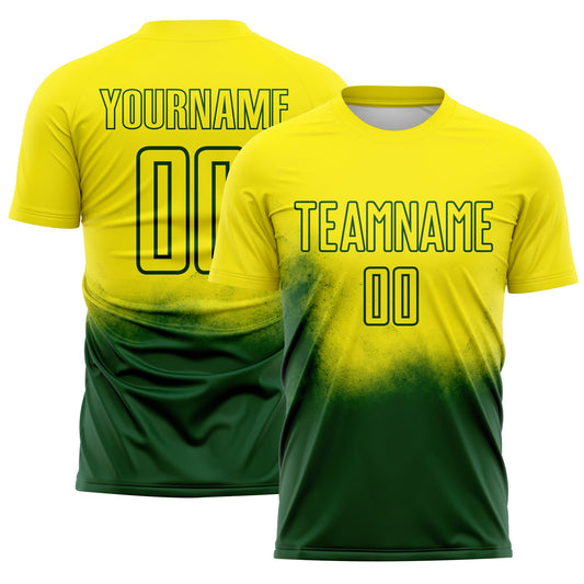 Custom Light Yellow Green Brasil Spray Gradient Sublimation Soccer Uniform Jersey - Main View