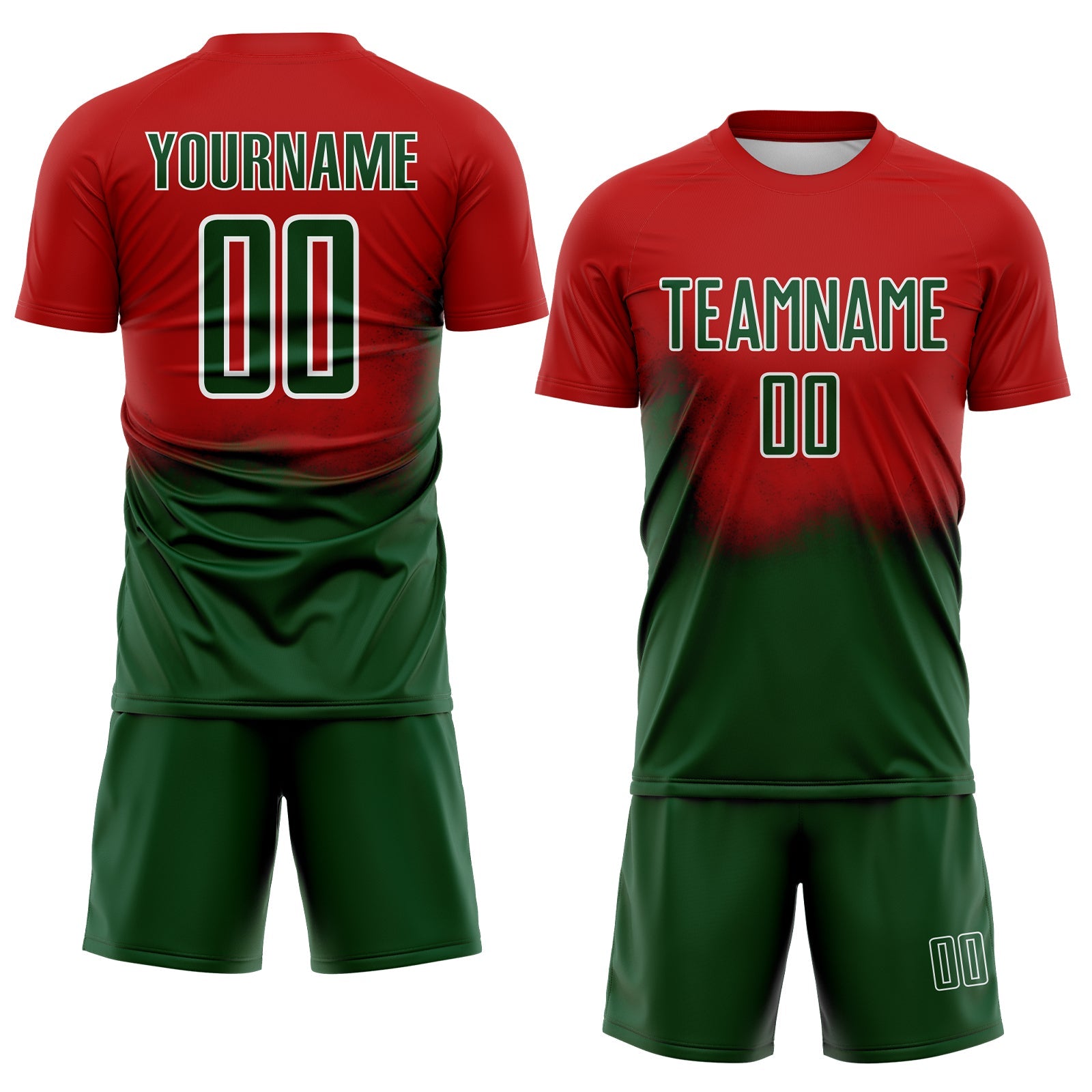 Custom Red Green-White Brasil Spray Gradient Sublimation Soccer Uniform Jersey view 2