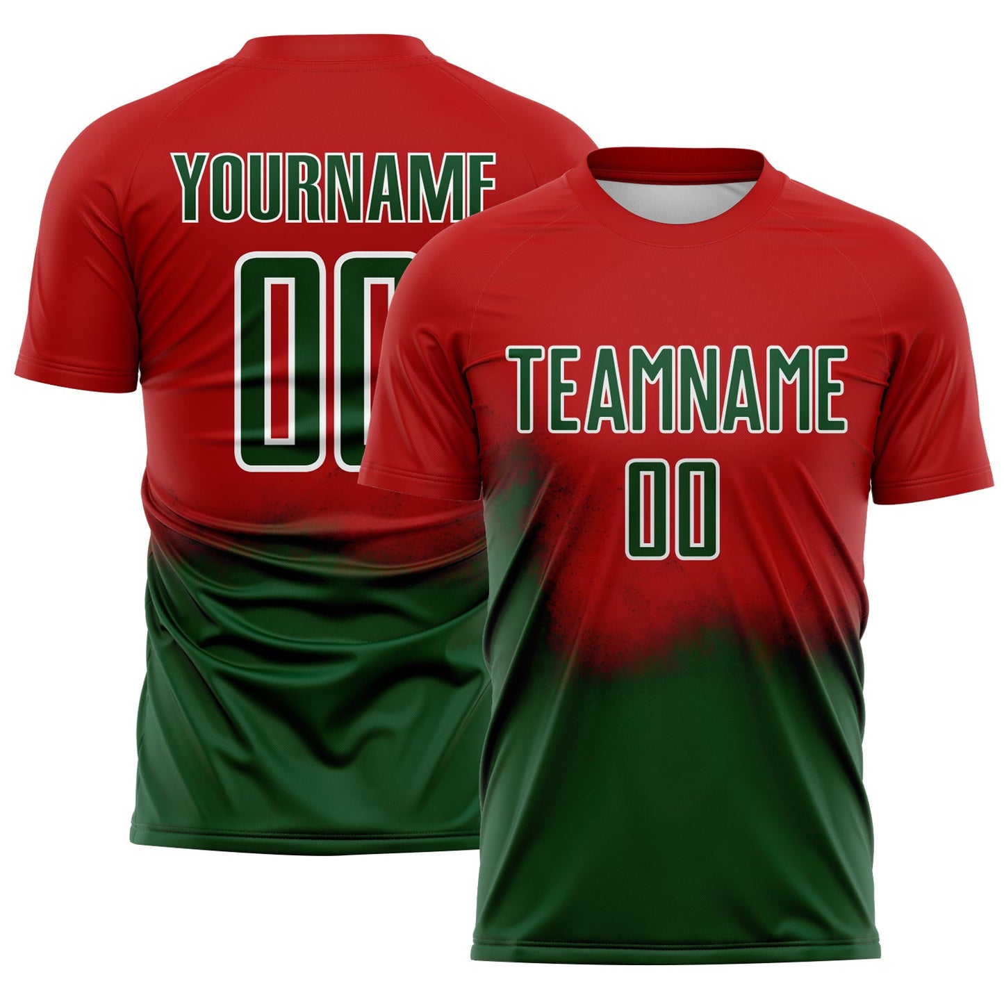 Custom Red Green-White Brasil Spray Gradient Sublimation Soccer Uniform Jersey - Main View