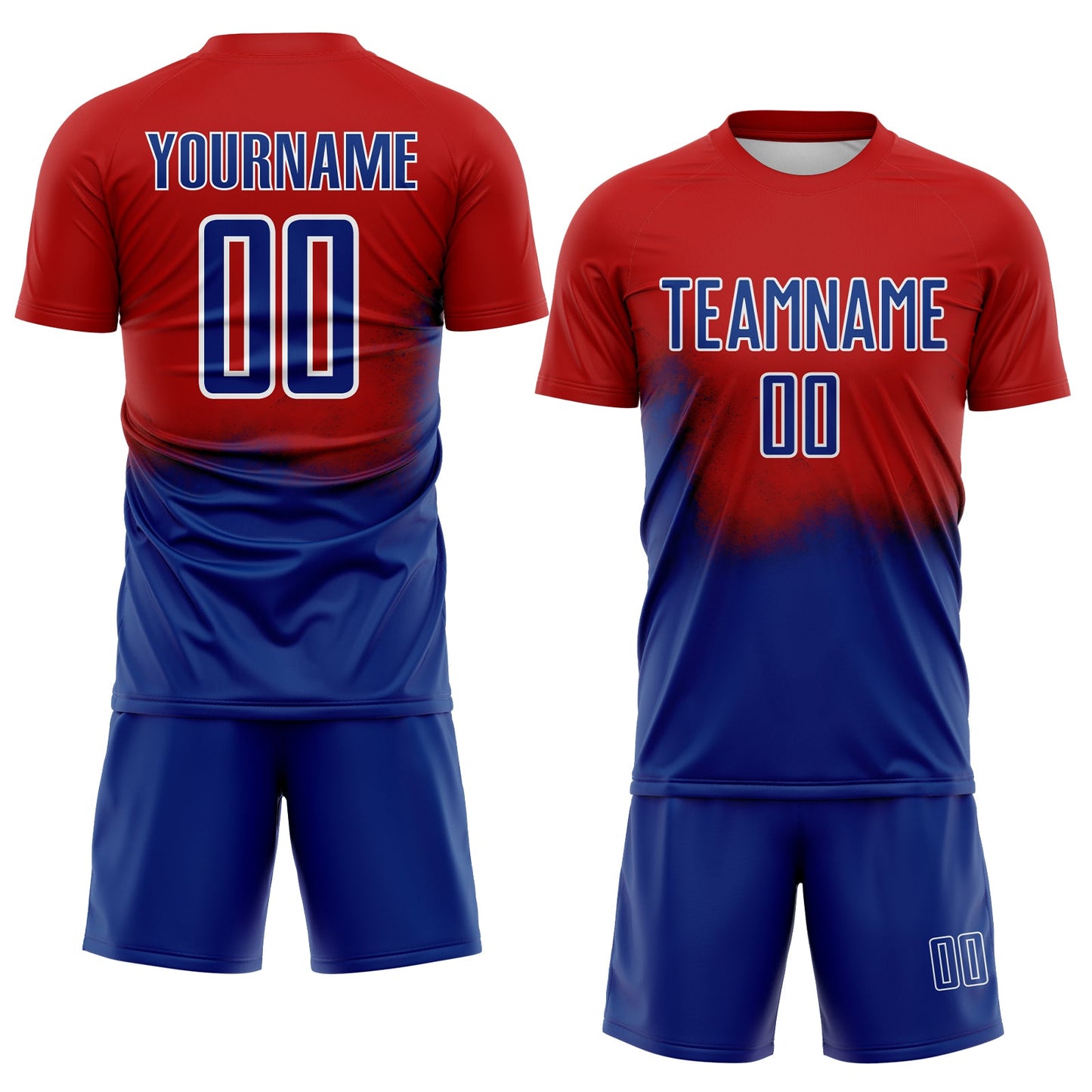 Custom Red Royal-White Brasil Spray Gradient Sublimation Soccer Uniform Jersey view 2