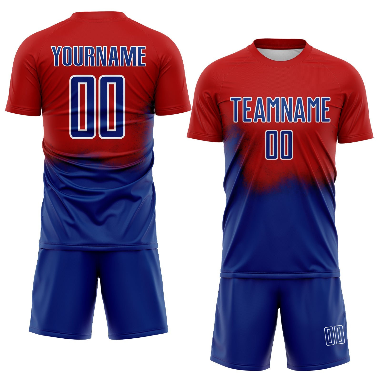 Custom Red Royal-White Brasil Spray Gradient Sublimation Soccer Uniform Jersey view 2