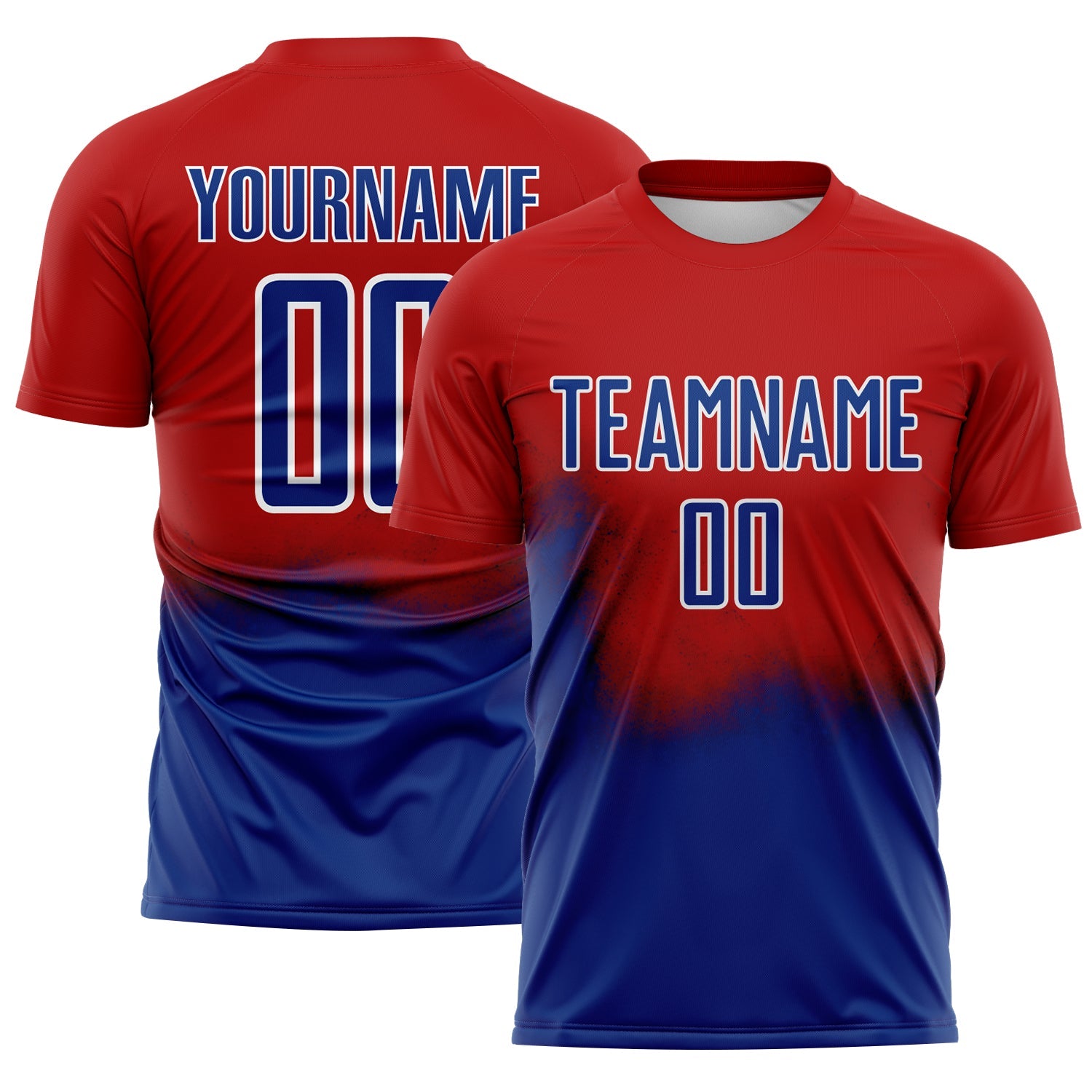 Custom Red Royal-White Brasil Spray Gradient Sublimation Soccer Uniform Jersey - Main View