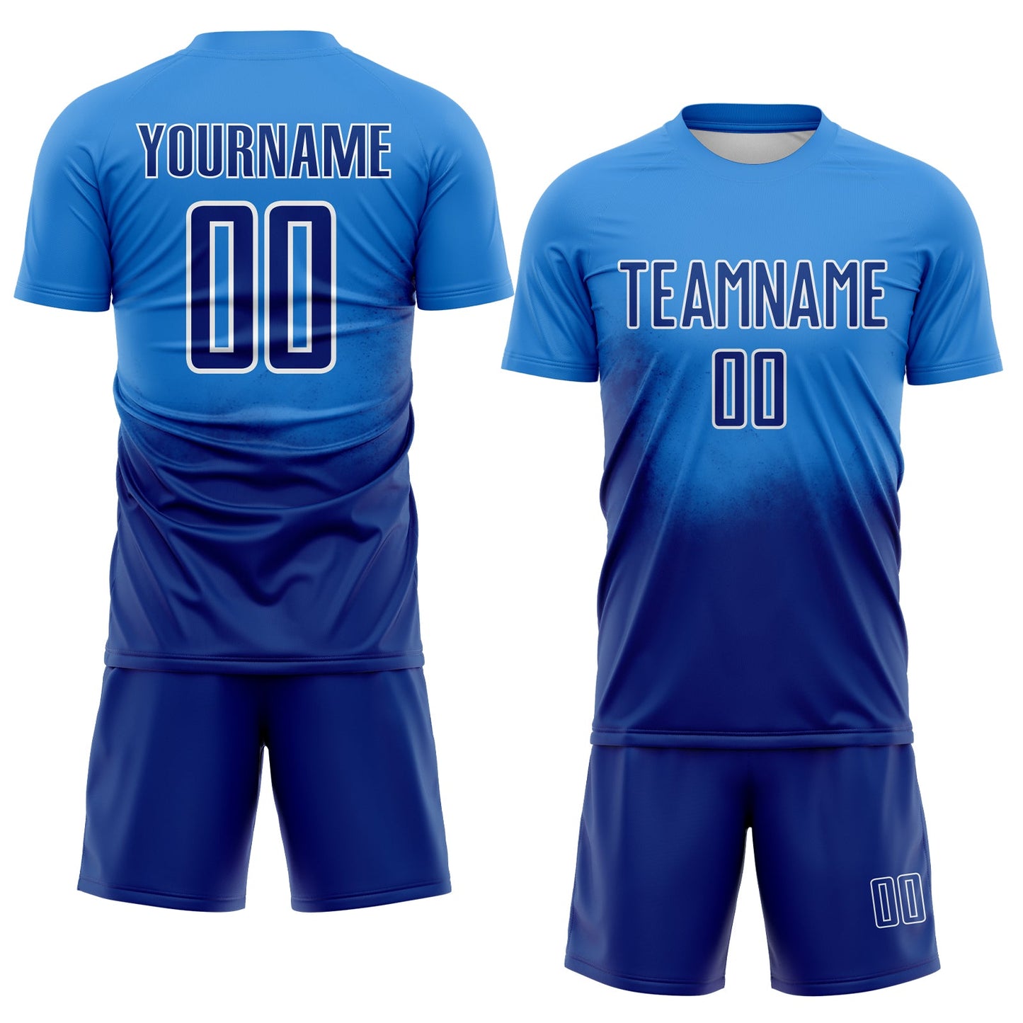 Custom Powder Blue Royal-White Brasil Spray Gradient Sublimation Soccer Uniform Jersey view 2