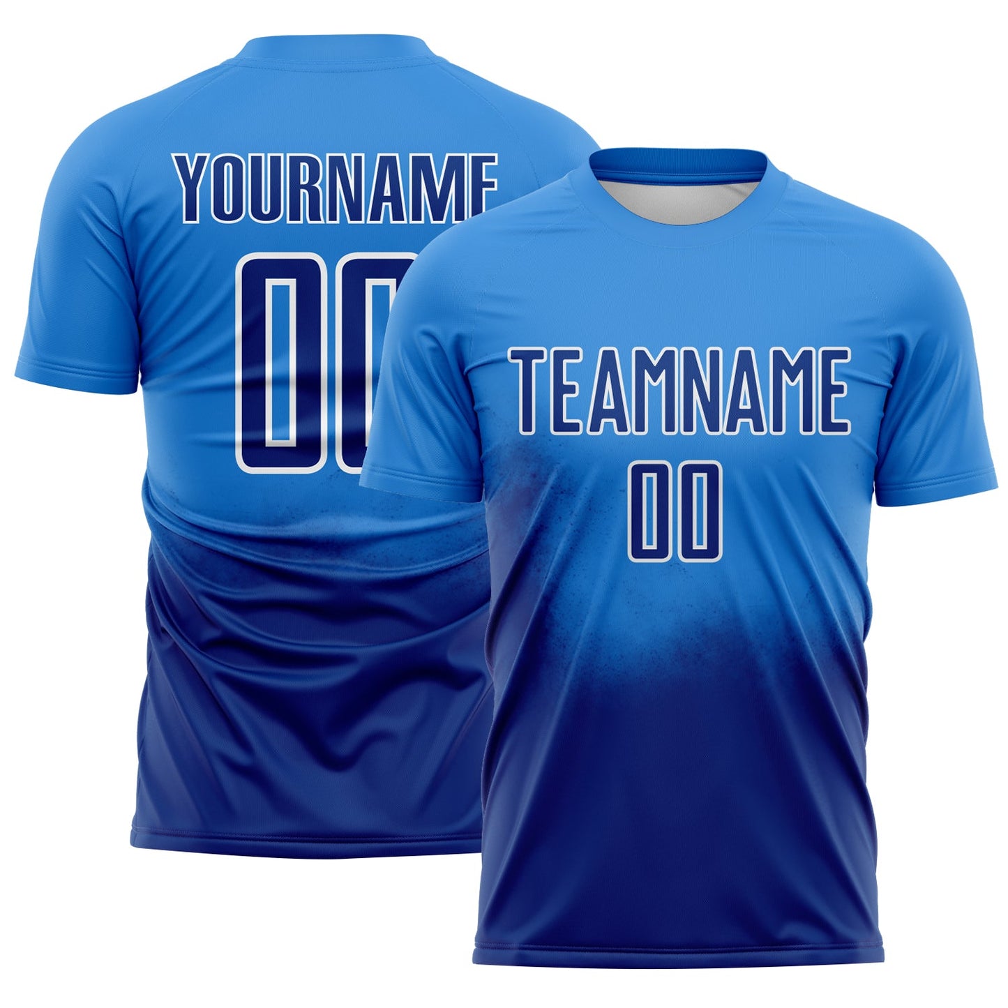 Custom Powder Blue Royal-White Brasil Spray Gradient Sublimation Soccer Uniform Jersey - Main View