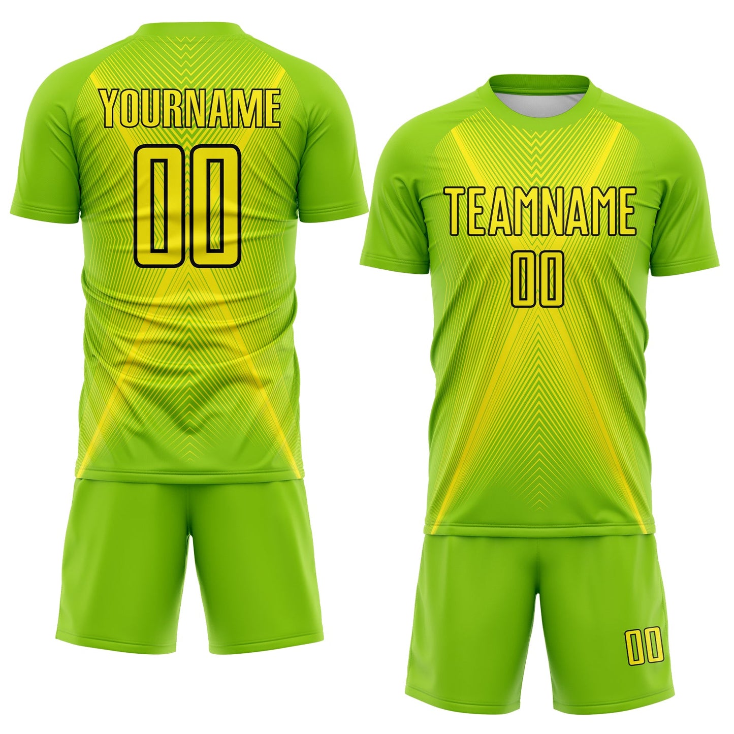 Custom Neon Green Light Yellow-Black Brasil Geometric Chevron Sublimation Soccer Uniform Jersey view 2