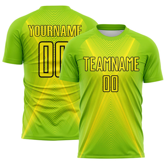 Custom Neon Green Light Yellow-Black Brasil Geometric Chevron Sublimation Soccer Uniform Jersey - Main View