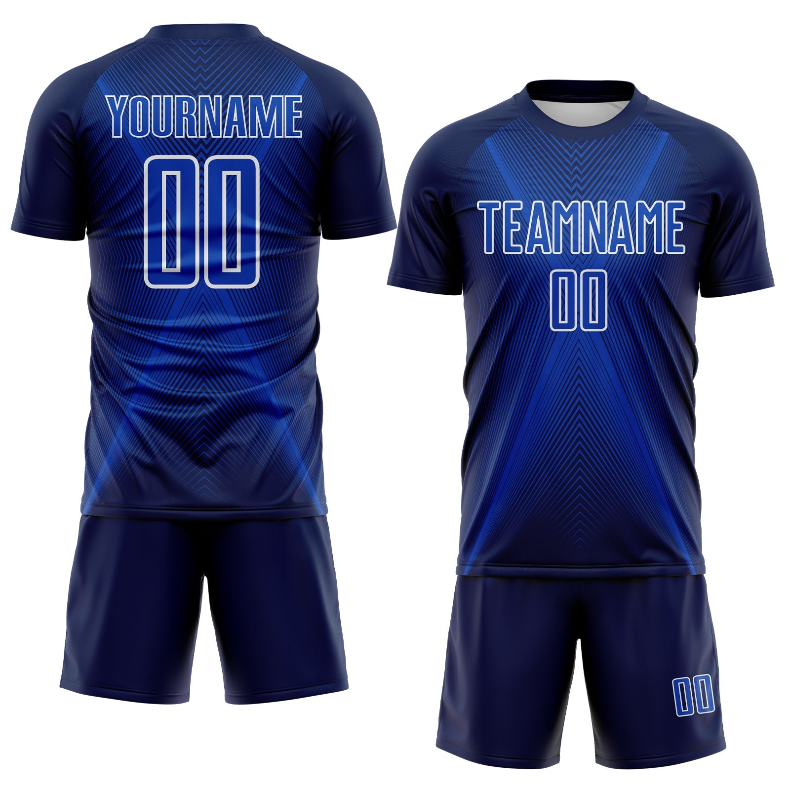 Custom Navy Thunder Blue-White Brasil Geometric Chevron Sublimation Soccer Uniform Jersey view 2