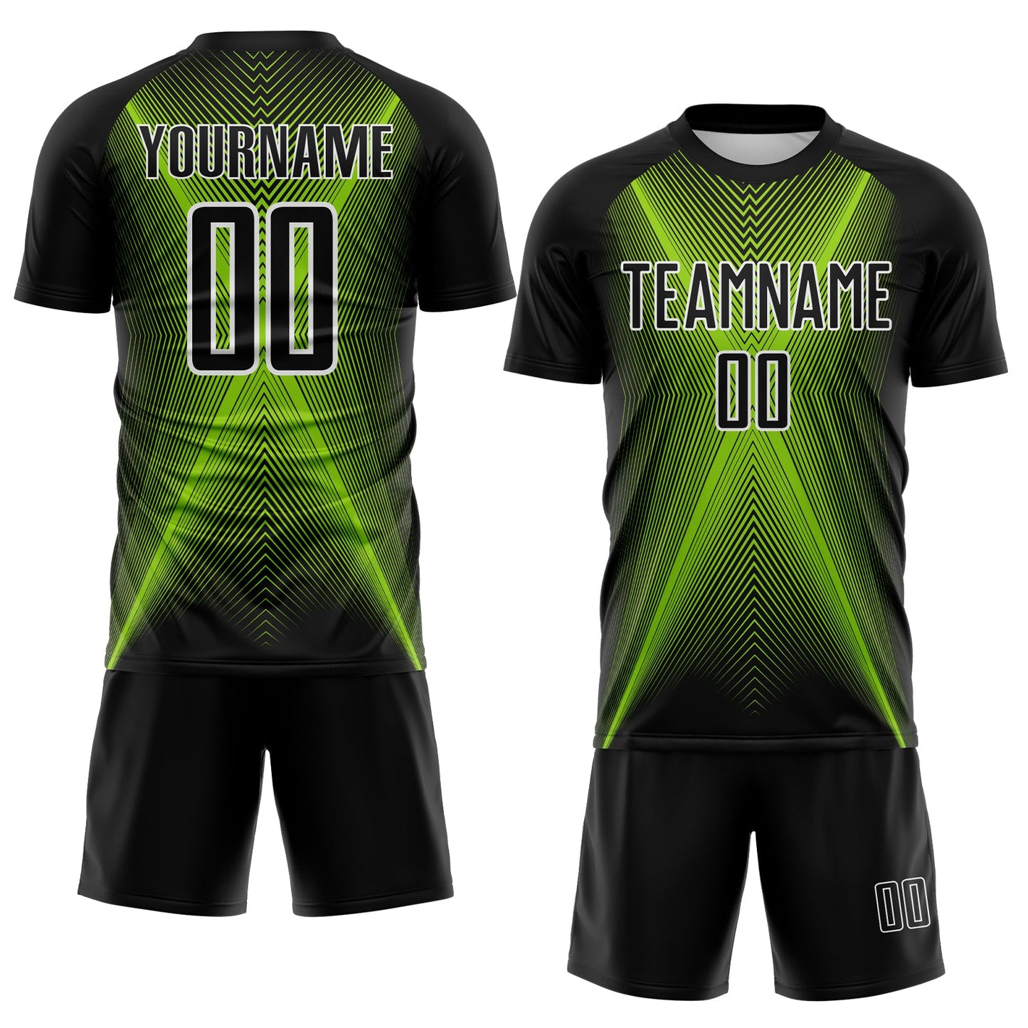 Custom Black Neon Green-White Brasil Geometric Chevron Sublimation Soccer Uniform Jersey view 2