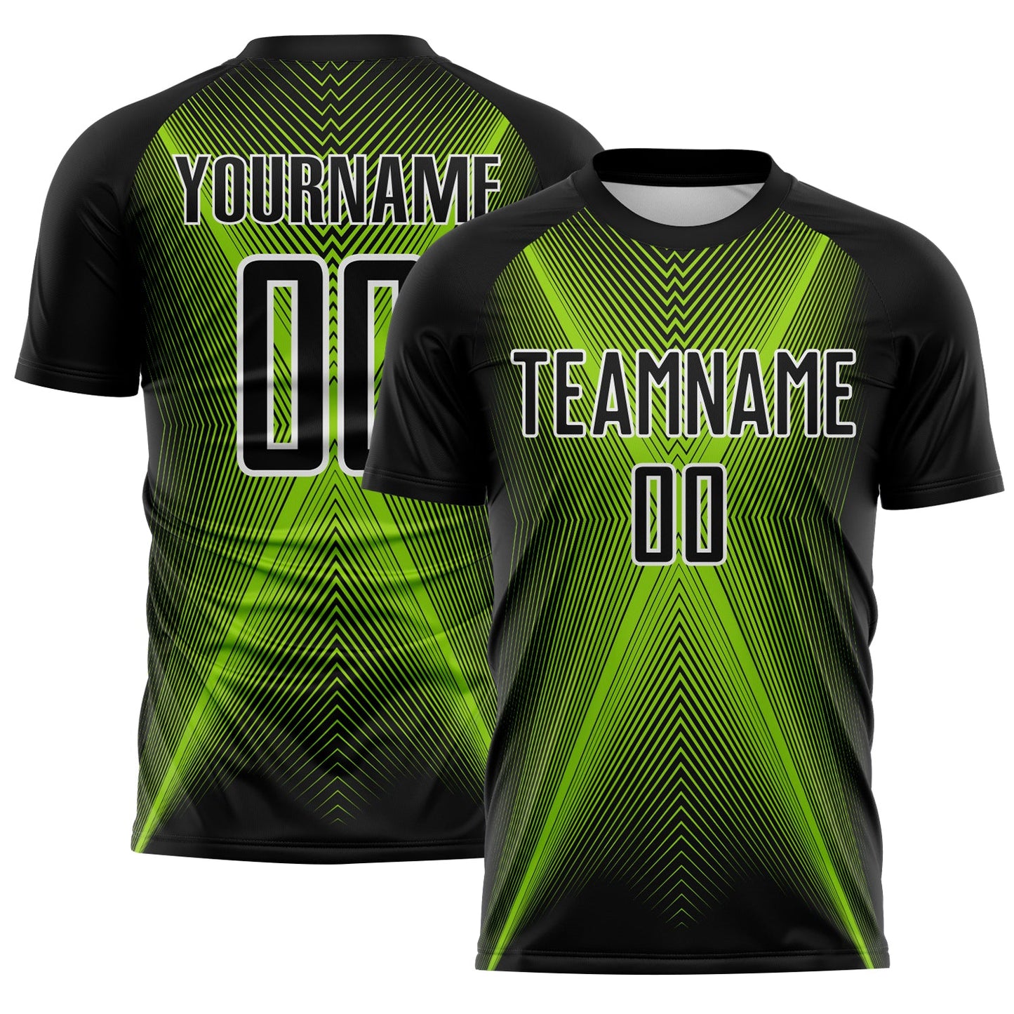 Custom Black Neon Green-White Brasil Geometric Chevron Sublimation Soccer Uniform Jersey - Main View