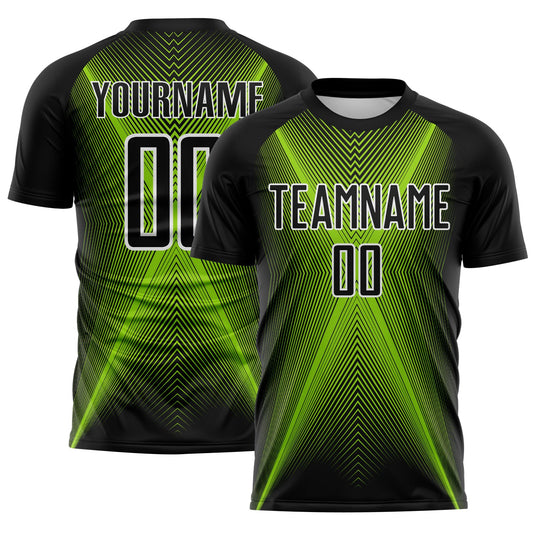 Custom Black Neon Green-White Brasil Geometric Chevron Sublimation Soccer Uniform Jersey - Main View