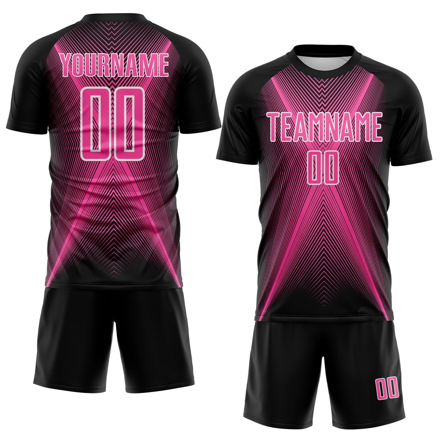 Custom Black Pink-White Brasil Geometric Chevron Sublimation Soccer Uniform Jersey view 2