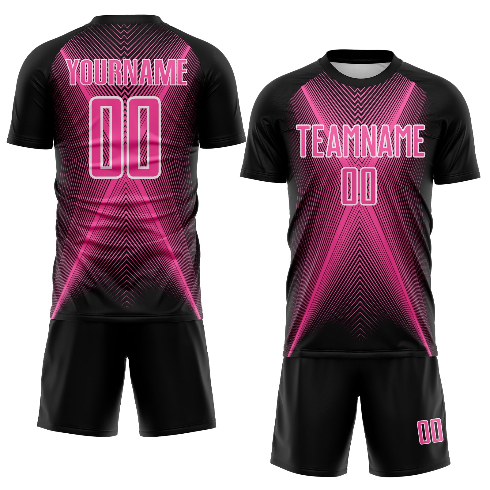 Custom Black Pink-White Brasil Geometric Chevron Sublimation Soccer Uniform Jersey view 2