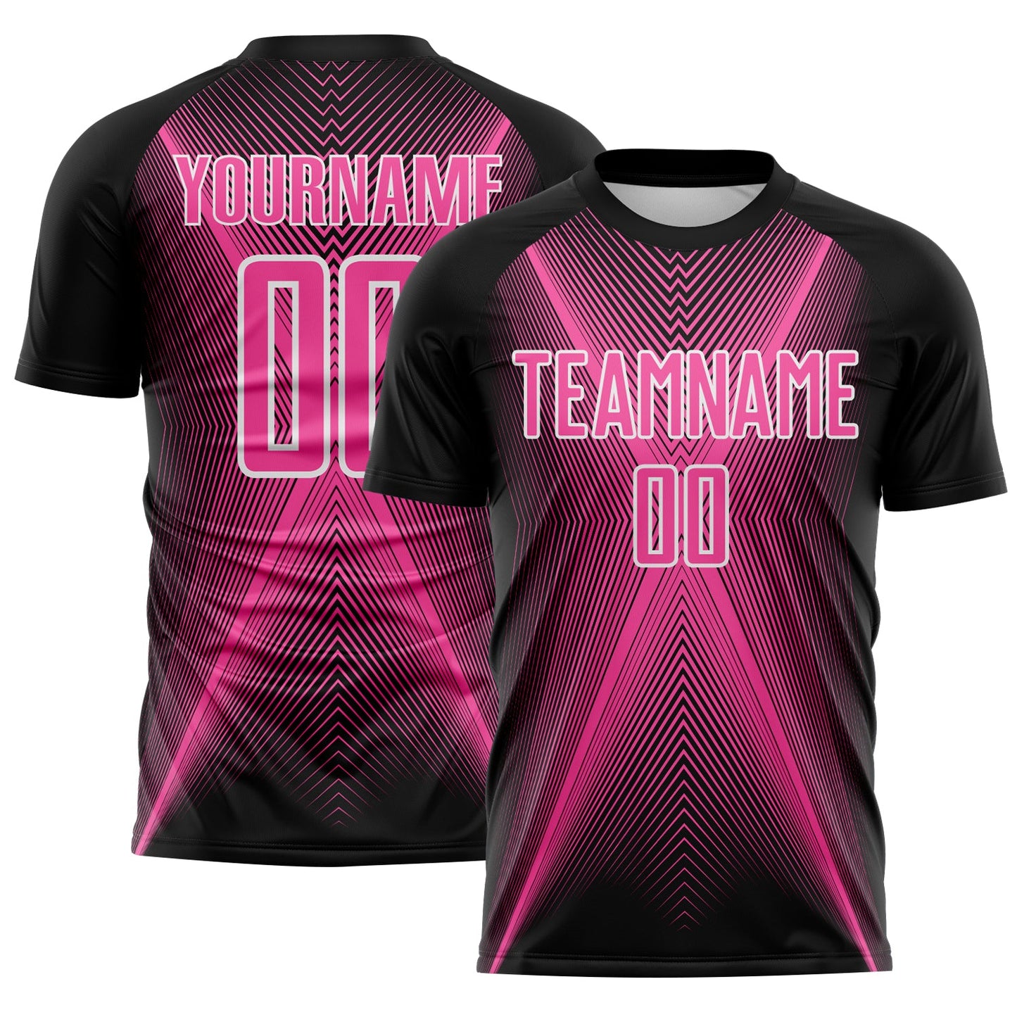 Custom Black Pink-White Brasil Geometric Chevron Sublimation Soccer Uniform Jersey - Main View