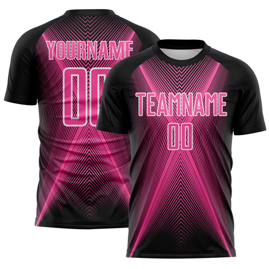 Custom Black Pink-White Brasil Geometric Chevron Sublimation Soccer Uniform Jersey - Main View