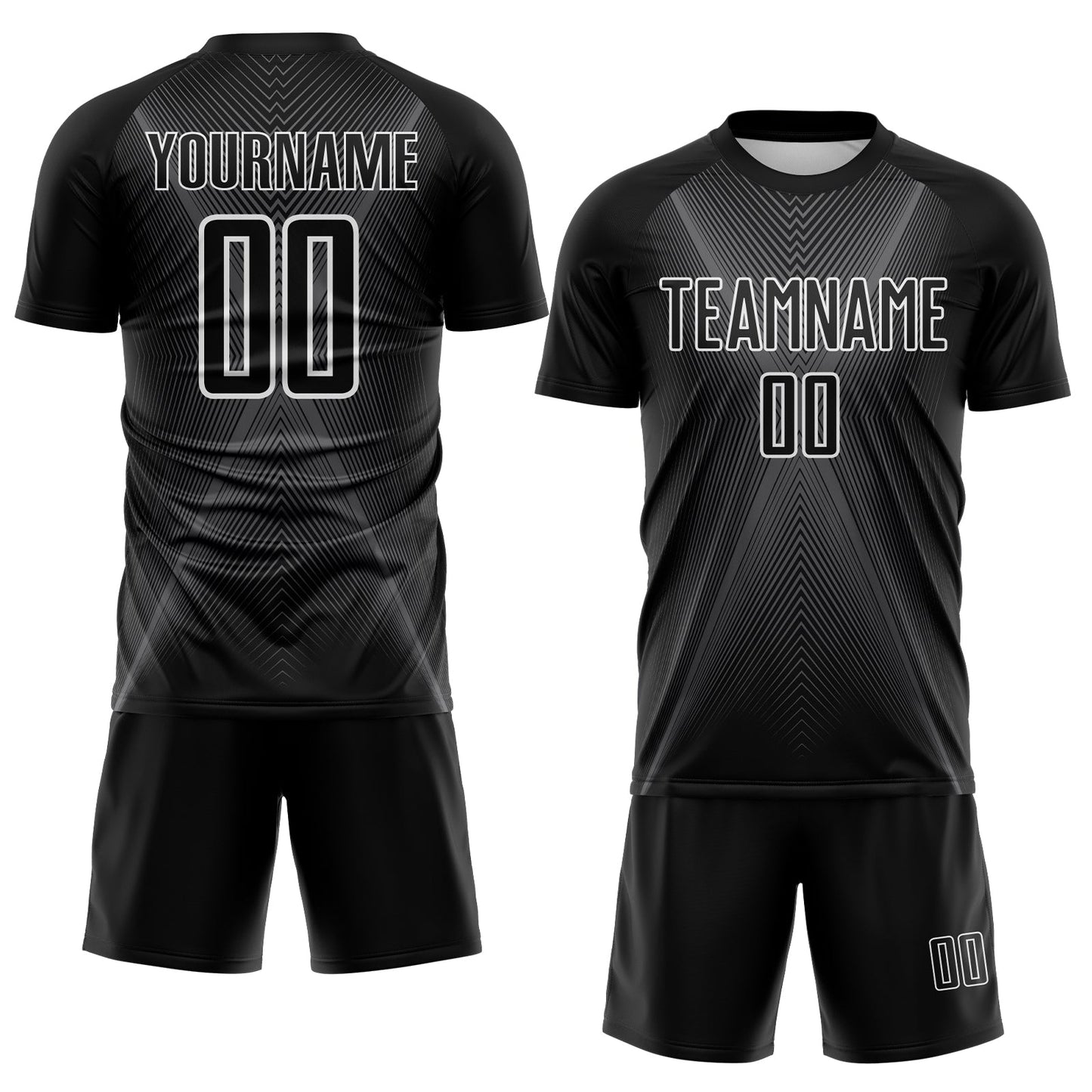 Custom Black Steel Gray-White Brasil Geometric Chevron Sublimation Soccer Uniform Jersey view 2