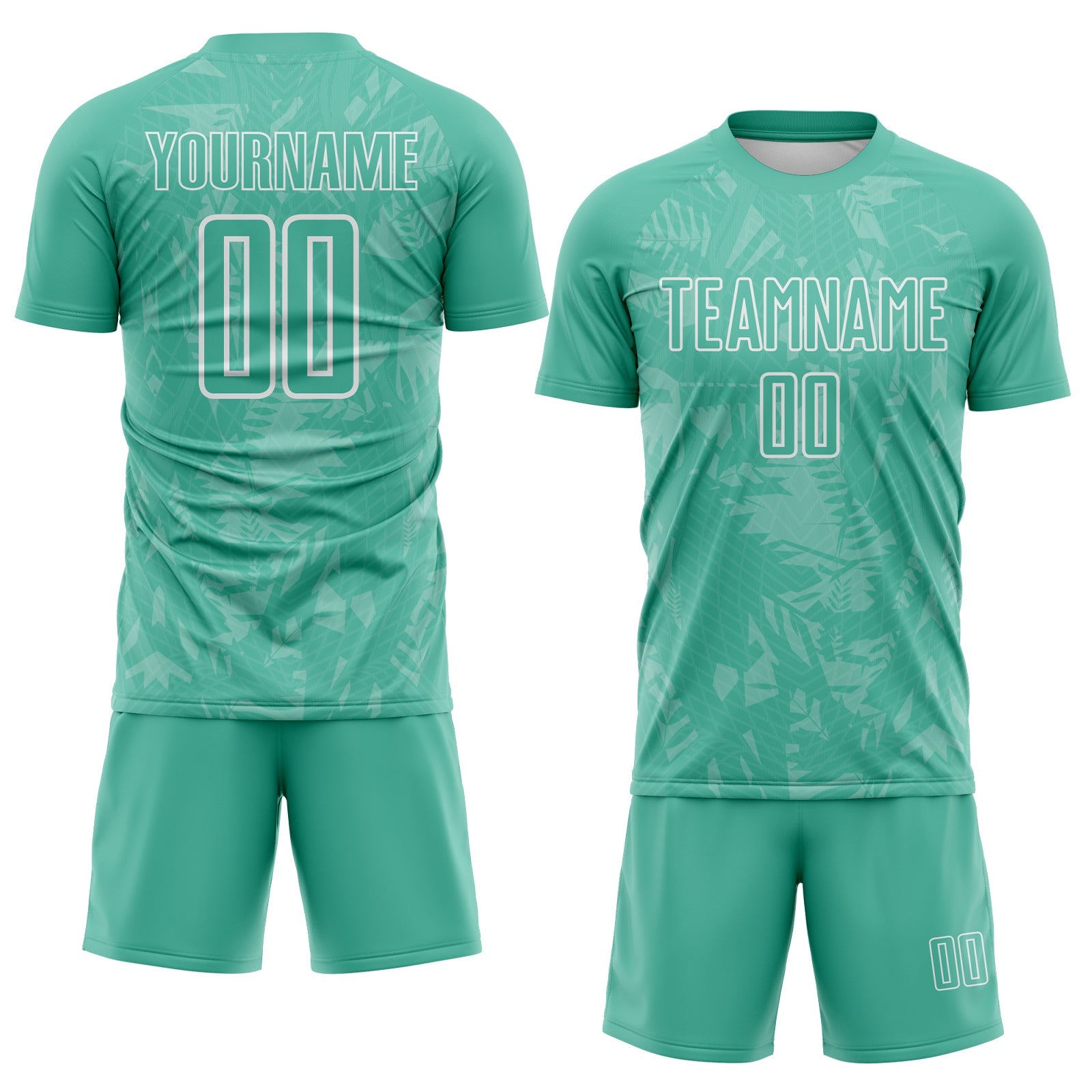 Custom Ice Blue White Brasil Geometric Tropical Rainforest Sublimation Soccer Uniform Jersey view 2