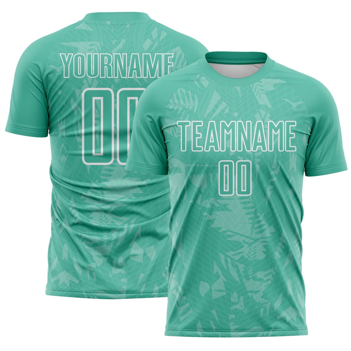 Custom Ice Blue White Brasil Geometric Tropical Rainforest Sublimation Soccer Uniform Jersey - Main View