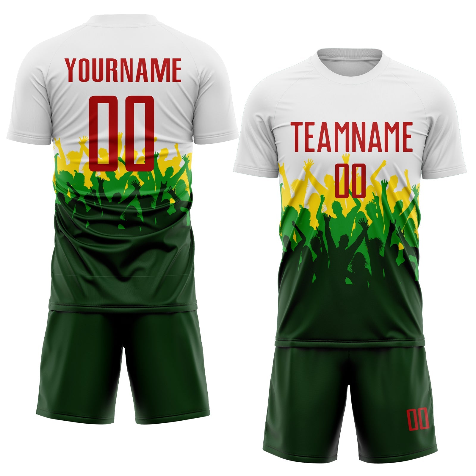 Custom White Red Green-Yellow Brasil Stadium Fan Sublimation Soccer Uniform Jersey view 2