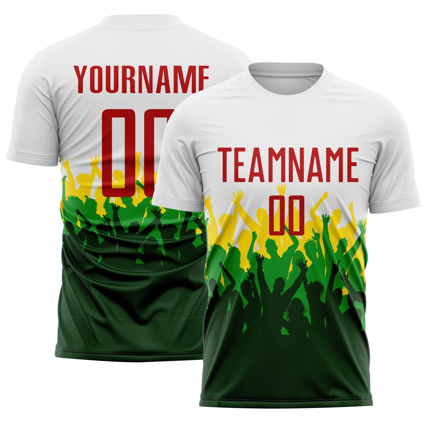 Custom White Red Green-Yellow Brasil Stadium Fan Sublimation Soccer Uniform Jersey - Main View