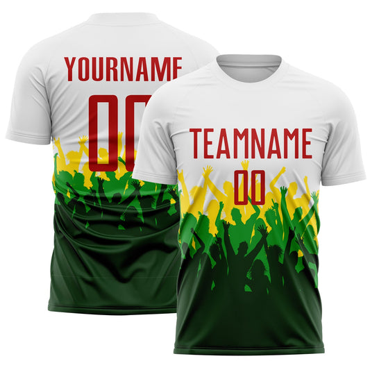 Custom White Red Green-Yellow Brasil Stadium Fan Sublimation Soccer Uniform Jersey - Main View