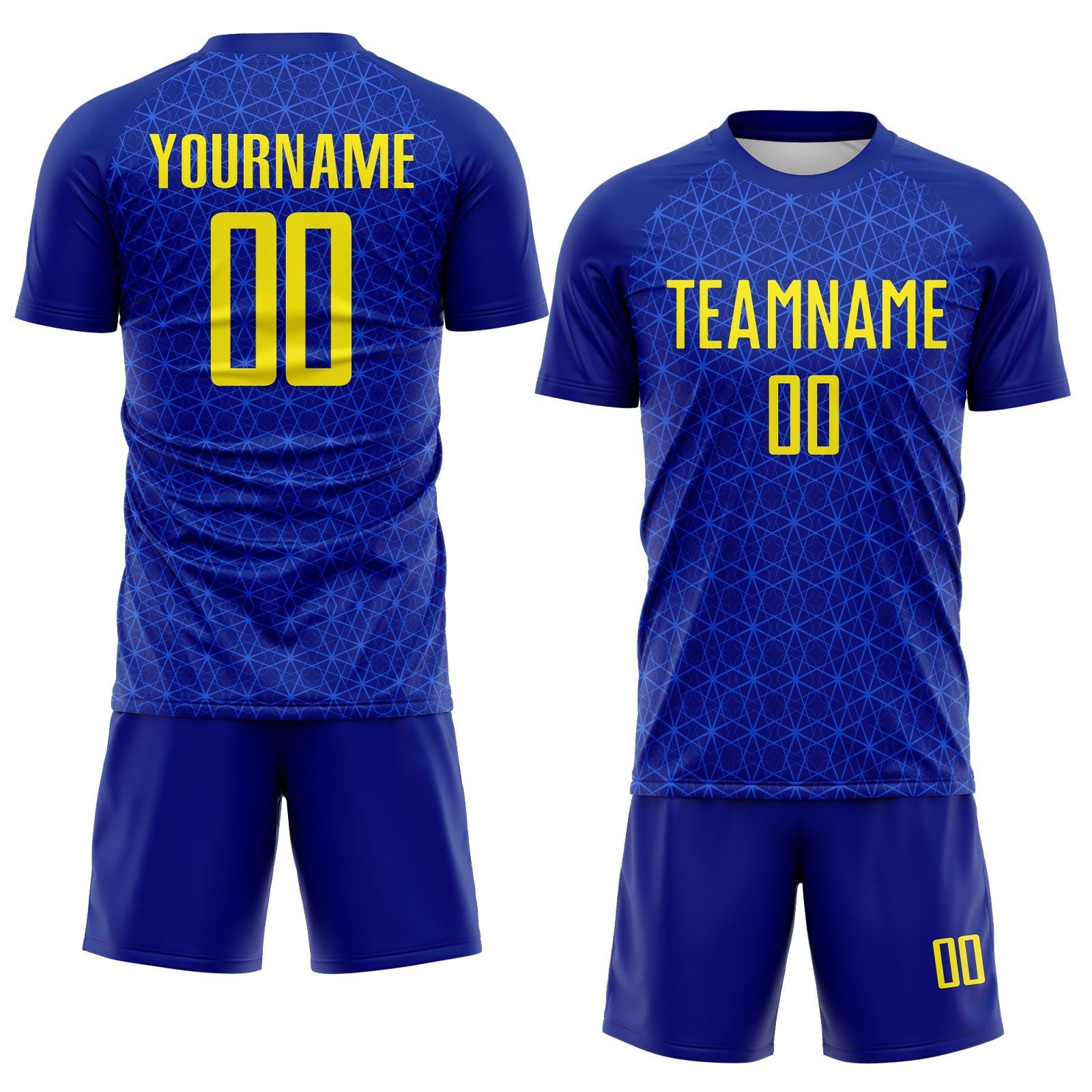 Custom Blue Light Yellow Brasil Digital Geometric Grid Sublimation Soccer Uniform Jersey view 2