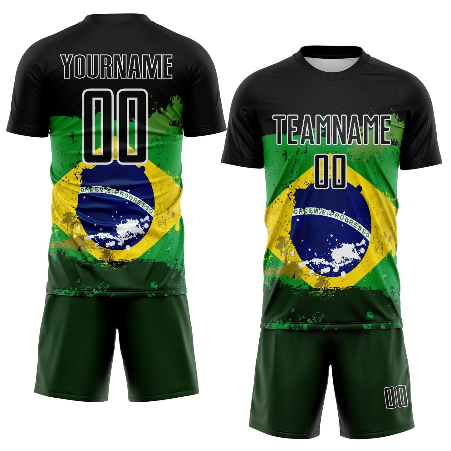 Custom Black Green Yellow-Blue Brazil Flag Sublimation Soccer Uniform Jersey view 2
