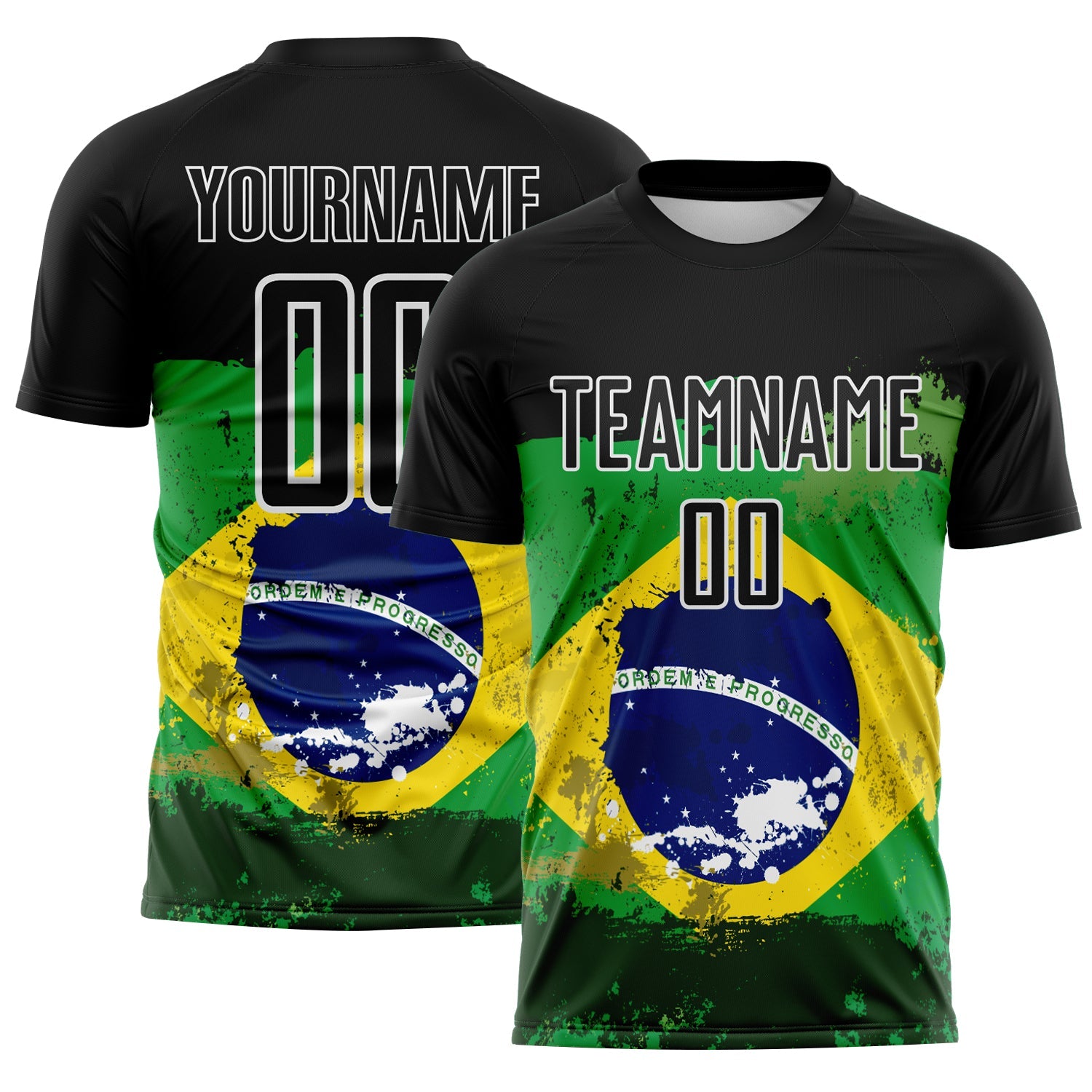 Custom Black Green Yellow-Blue Brazil Flag Sublimation Soccer Uniform Jersey - Main View