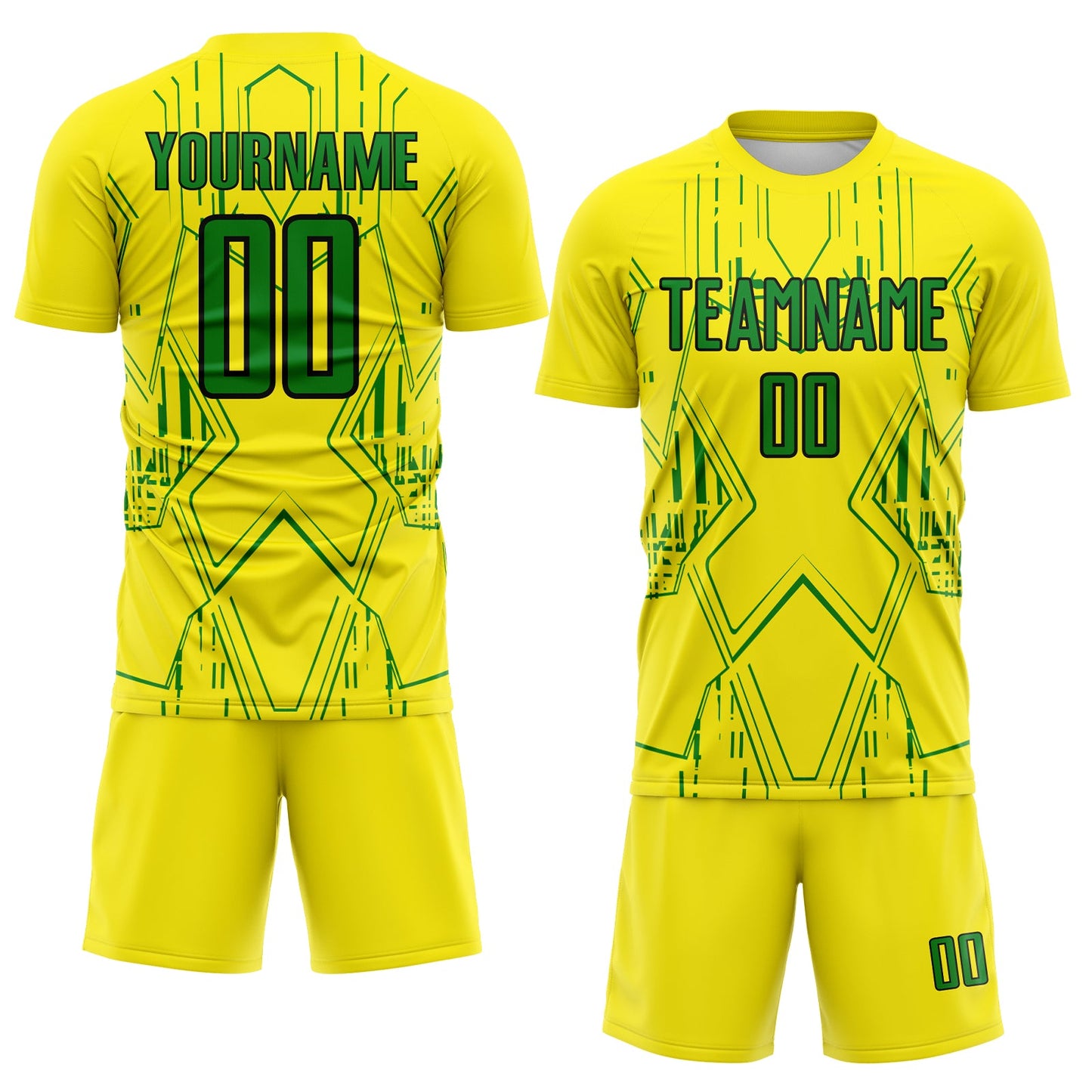 Custom Light Yellow Grass Green-Black Brasil Geometric Sublimation Soccer Uniform Jersey view 2