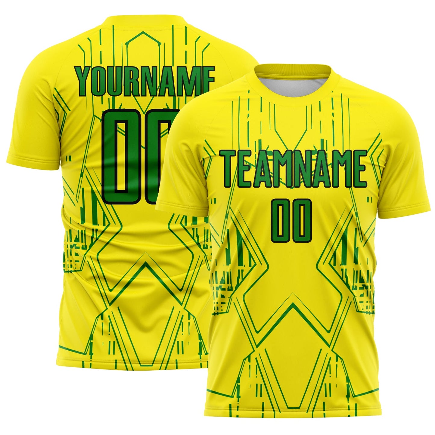 Custom Light Yellow Grass Green-Black Brasil Geometric Sublimation Soccer Uniform Jersey - Main View