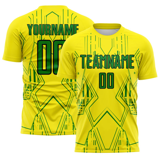 Custom Light Yellow Grass Green-Black Brasil Geometric Sublimation Soccer Uniform Jersey - Main View