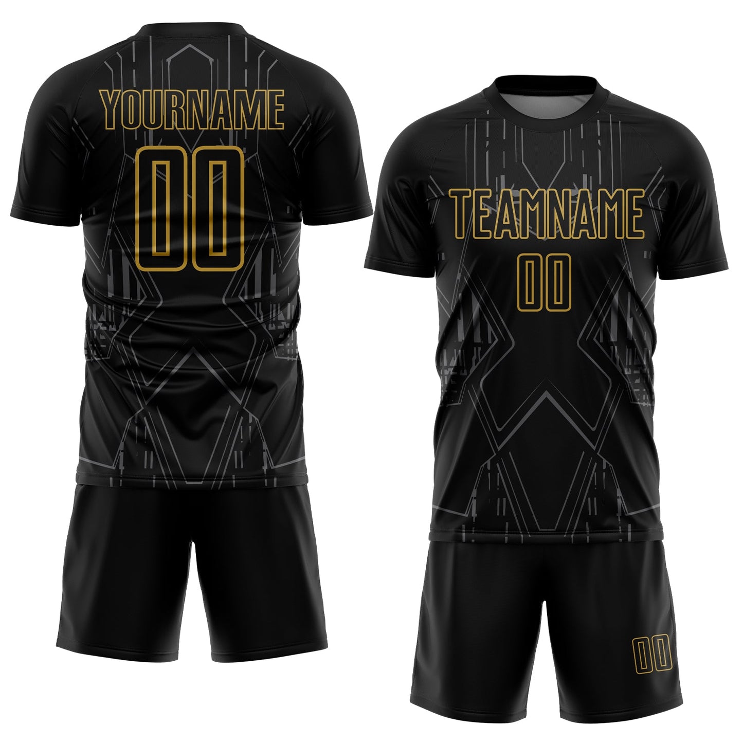 Custom Black Old Gold-Steel Gray Brasil Geometric Sublimation Soccer Uniform Jersey view 2