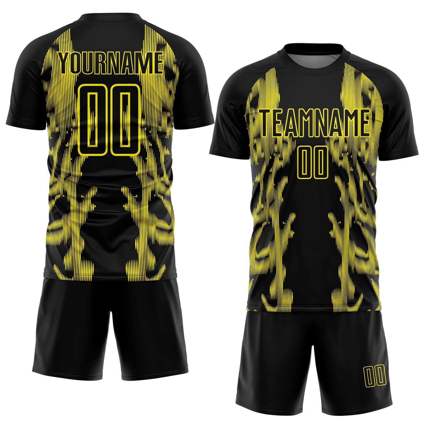 Custom Black Light Yellow Brasil Digital Lines Sublimation Soccer Uniform Jersey view 2