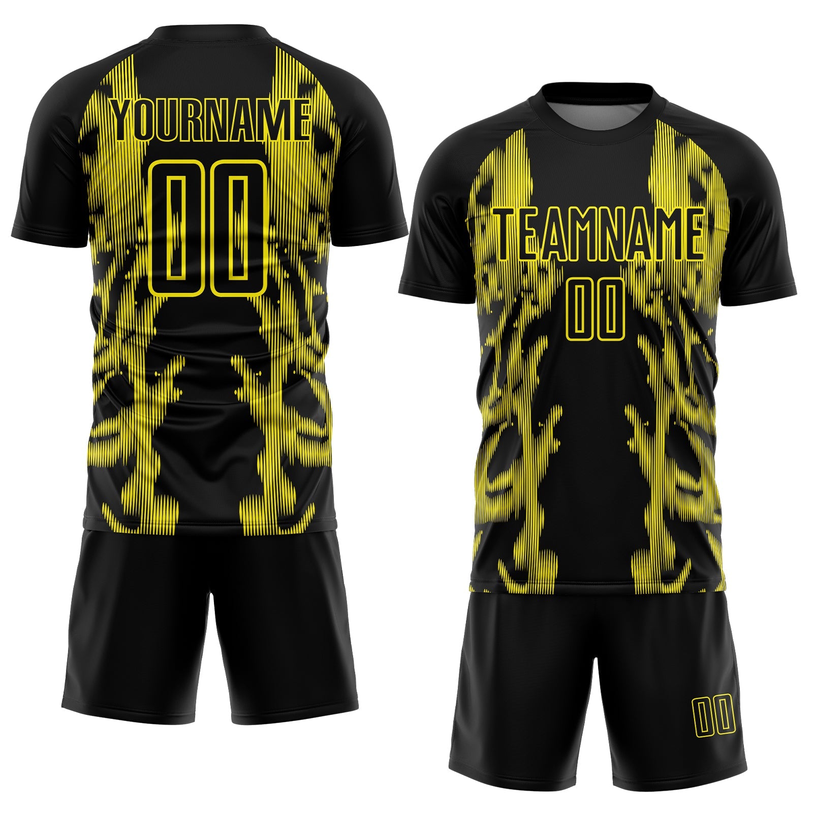 Custom Black Light Yellow Brasil Digital Lines Sublimation Soccer Uniform Jersey view 2