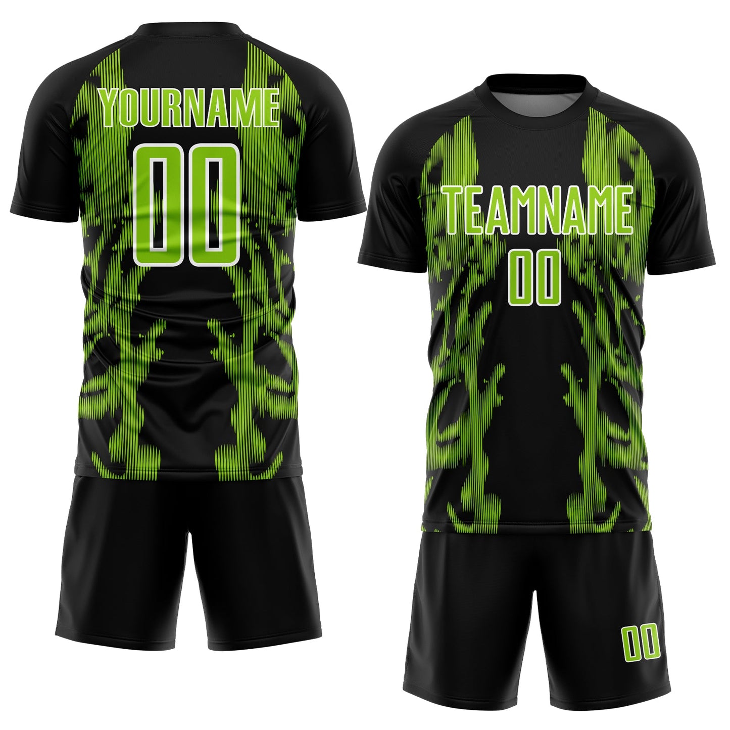 Custom Black Neon Green-White Brasil Digital Lines Sublimation Soccer Uniform Jersey view 2