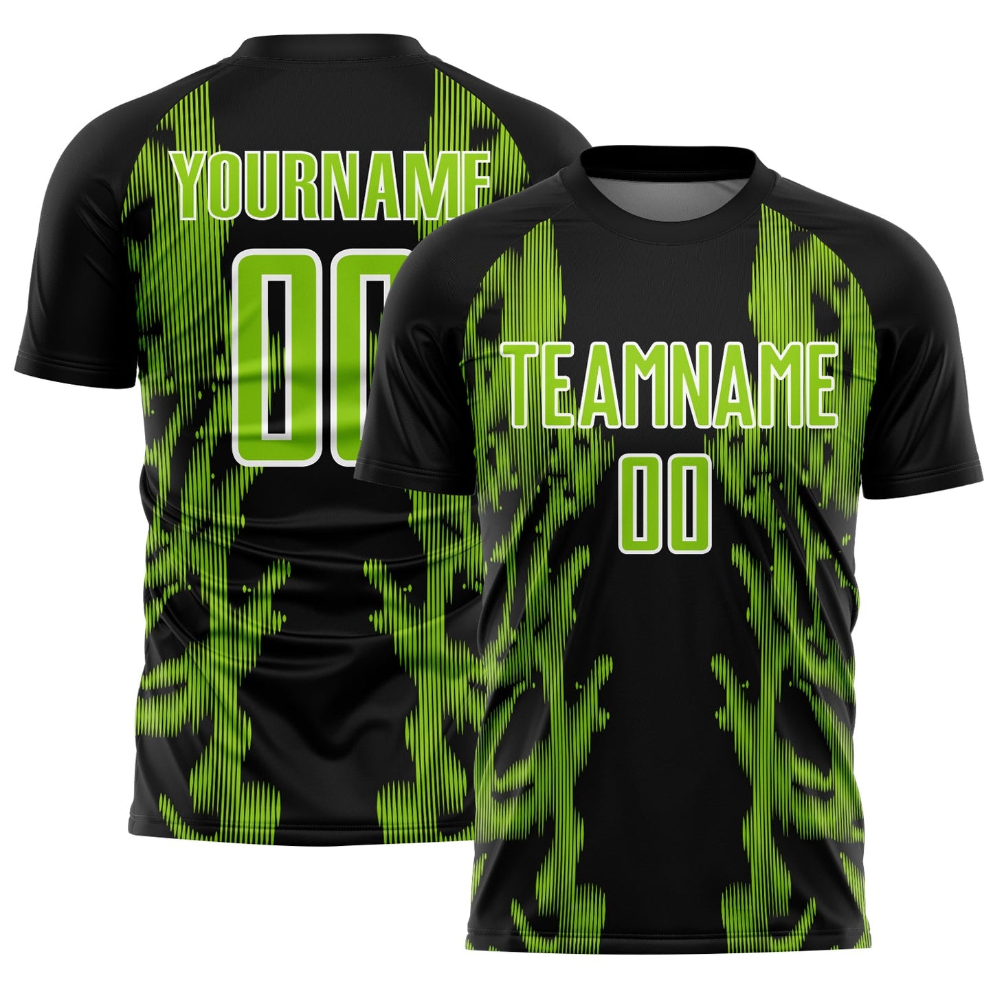 Custom Black Neon Green-White Brasil Digital Lines Sublimation Soccer Uniform Jersey - Main View