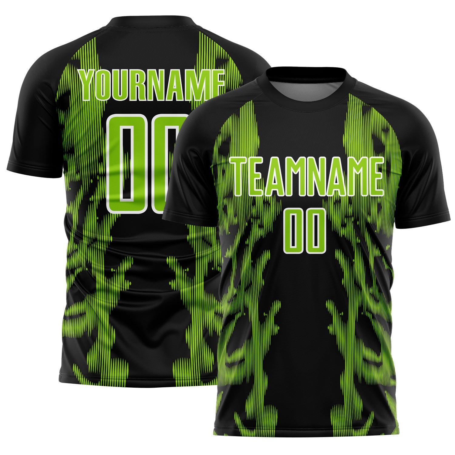 Custom Black Neon Green-White Brasil Digital Lines Sublimation Soccer Uniform Jersey - Main View