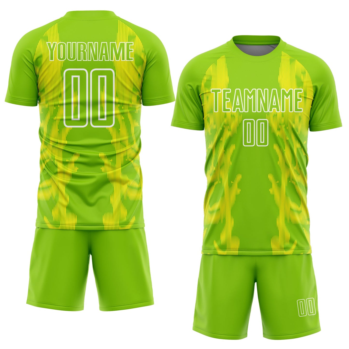 Custom Neon Green Light Yellow-White Brasil Digital Lines Sublimation Soccer Uniform Jersey view 2